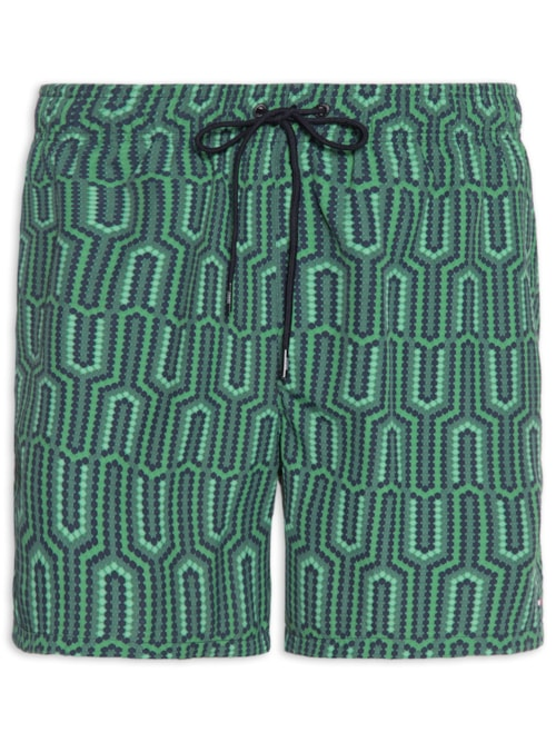Short Masculino De Praia Estampado Com Cordão - Verde