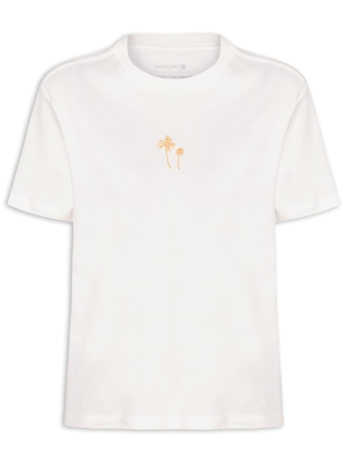 Camiseta Feminina Bordado Coqueiros Gold - Branco