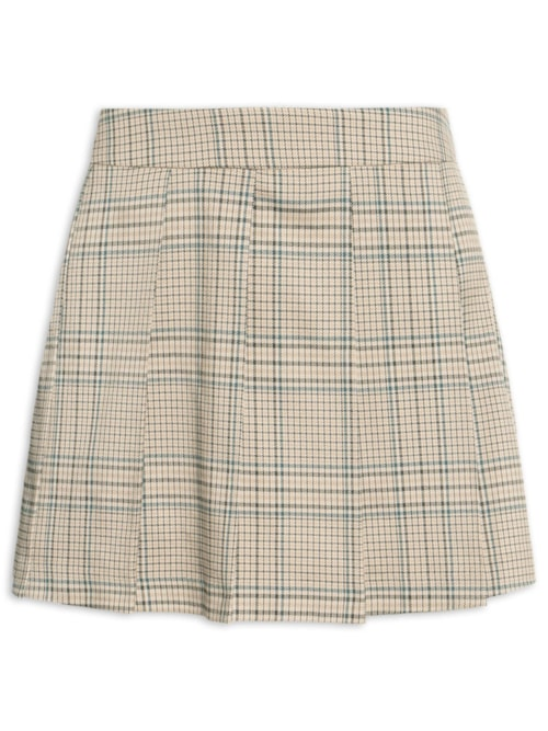 Short Saia Plissado Xadrez - Bege