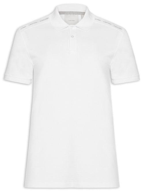 Polo Masculina Slim Recorte Logo Ombro - Branco
