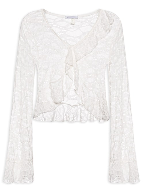 Blusa Feminina Manga Longa Em Renda - Off White Blusa Feminina Manga Longa Em Renda - Off White