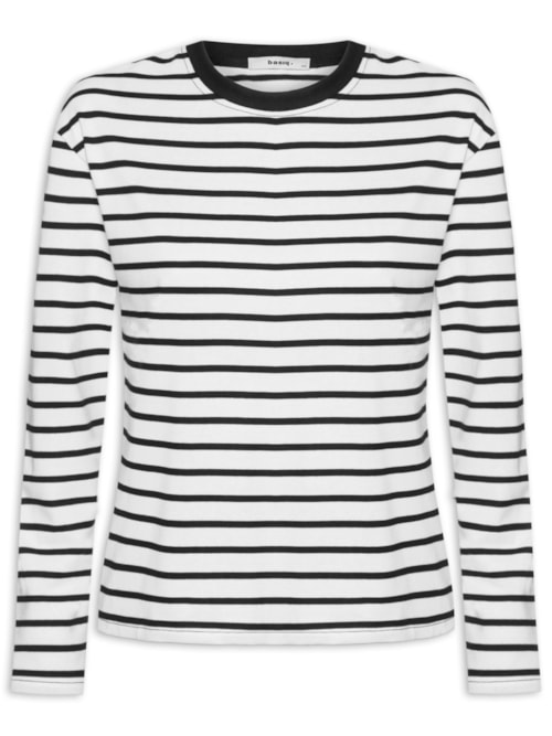 Blusa Feminina Listrada Manga Longa - Branco Blusa Feminina Listrada Manga Longa - Branco