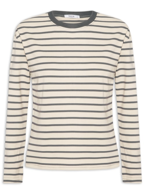 Blusa Feminina Listrada Manga Longa - Bege Blusa Feminina Listrada Manga Longa - Bege