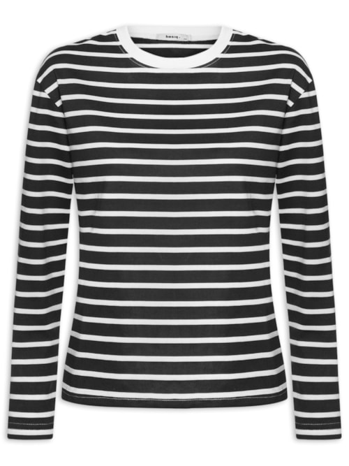 Blusa Feminina Listrada Manga Longa - Preto Blusa Feminina Listrada Manga Longa - Preto