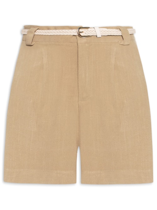 Short Feminino Pregas Com Linho - Marrom