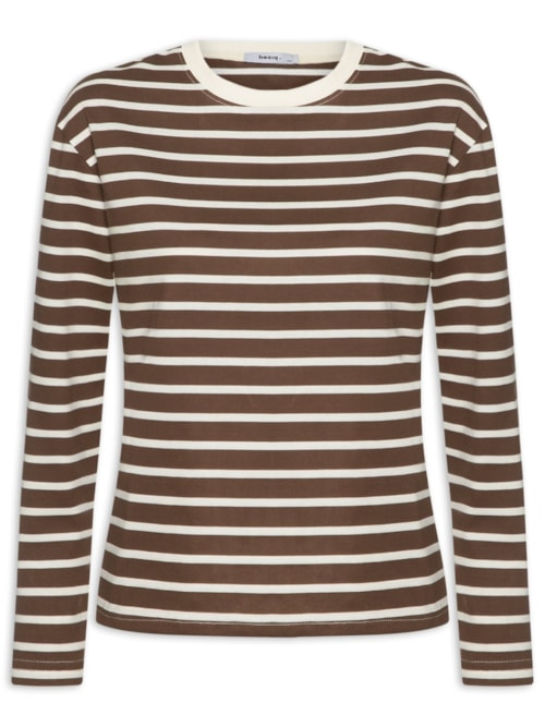Blusa Feminina Listrada Manga Longa - Marrom Blusa Feminina Listrada Manga Longa - Marrom