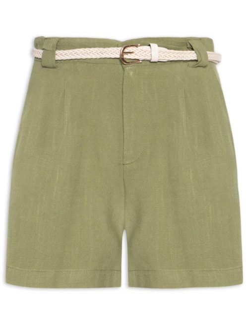 Short Feminino Pregas Com Linho - Verde