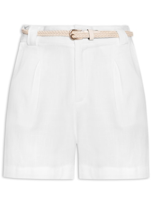 Short Feminino Pregas Com Linho - Branco