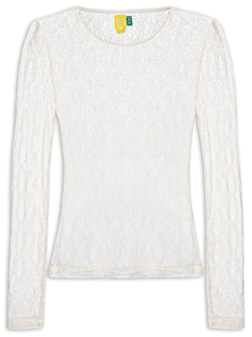 Blusa Feminina Manga Longa Rendinha - Branco