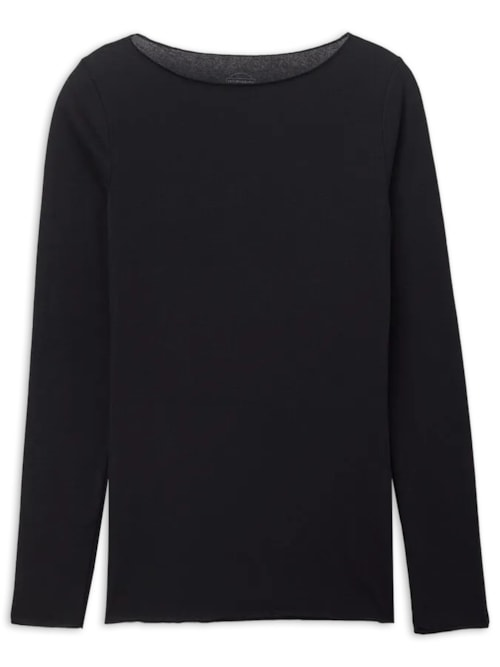 Blusa De Manga Comprida Com Decote Canoa Em Algodão Ultralight - Preto