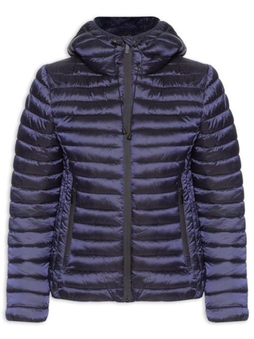 Jaqueta Feminina Puffer Forrada Com Gorro Destacável - Azul Jaqueta Feminina Puffer Forrada Com Gorro Destacável - Azul