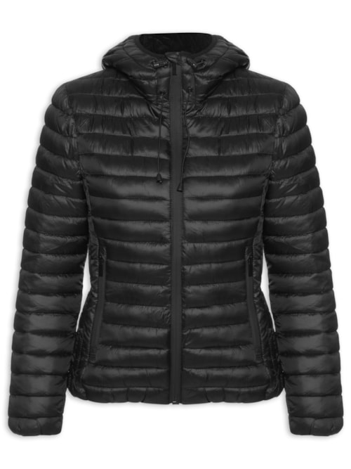 Jaqueta Feminina Puffer Forrada Com Gorro Destacável - Preto Jaqueta Feminina Puffer Forrada Com Gorro Destacável - Preto