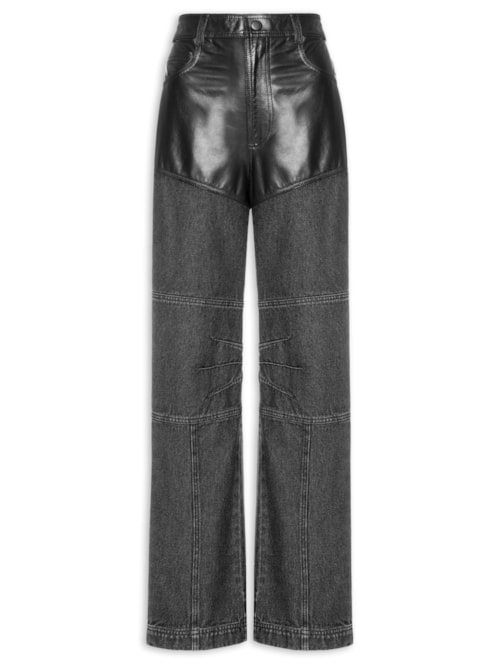 Calça Feminina Jeans Couro Verena - Preto Calça Feminina Jeans Couro Verena - Preto