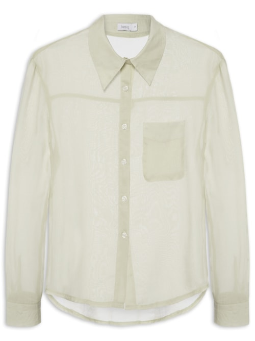 Camisa Feminina Básica Com Bolso - Bege Camisa Feminina Básica Com Bolso - Bege