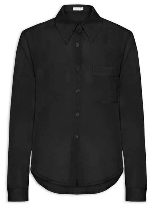 Camisa Feminina Básica Com Bolso - Preto Camisa Feminina Básica Com Bolso - Preto
