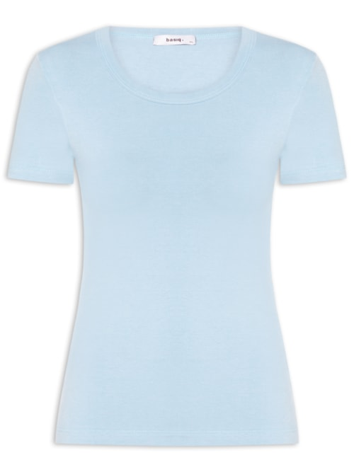 Camiseta Feminina Básica Decote Em U - Azul