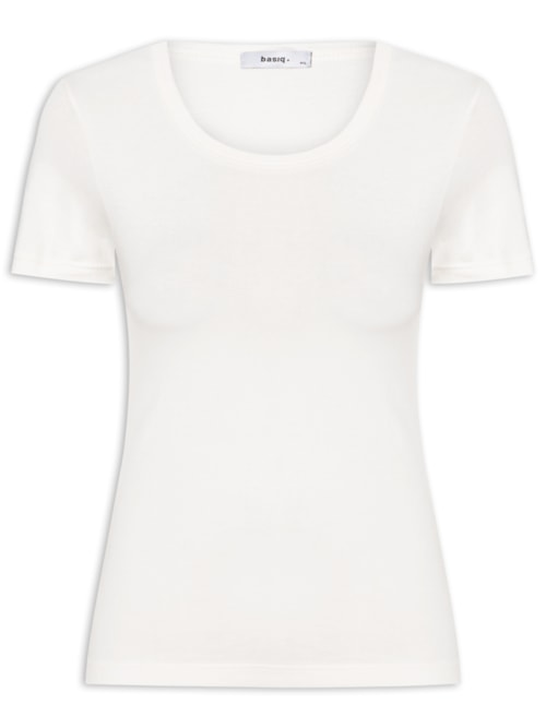 Camiseta Feminina Básica Decote Em U - Off White Camiseta Feminina Básica Decote Em U - Off White