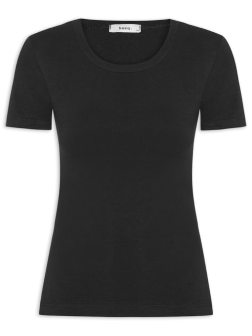 Camiseta Feminina Básica Decote Em U - Preto Camiseta Feminina Básica Decote Em U - Preto