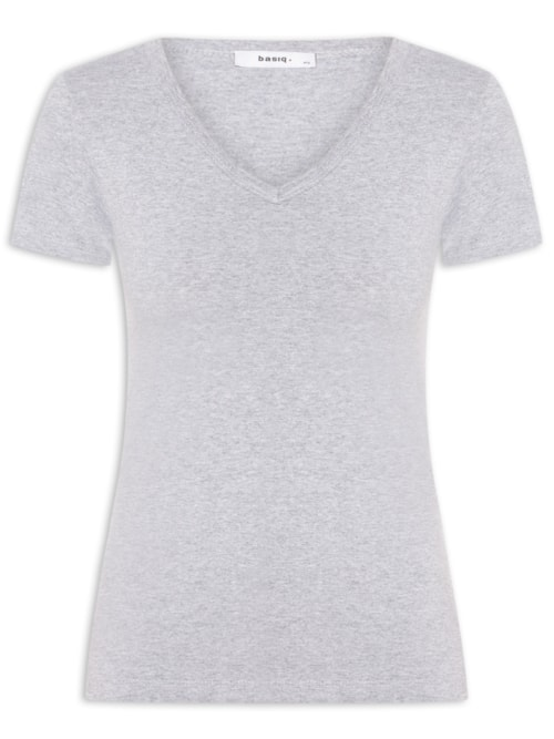 Camiseta Feminina Básica Decote Em V - Cinza