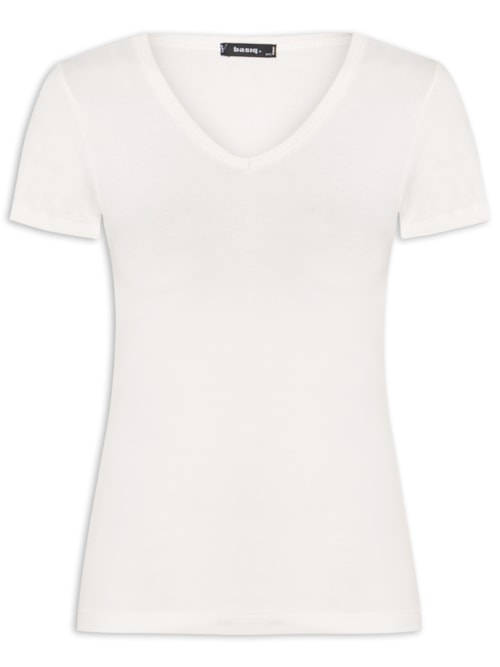 Camiseta Feminina Básica Decote Em V - Off White Camiseta Feminina Básica Decote Em V - Off White