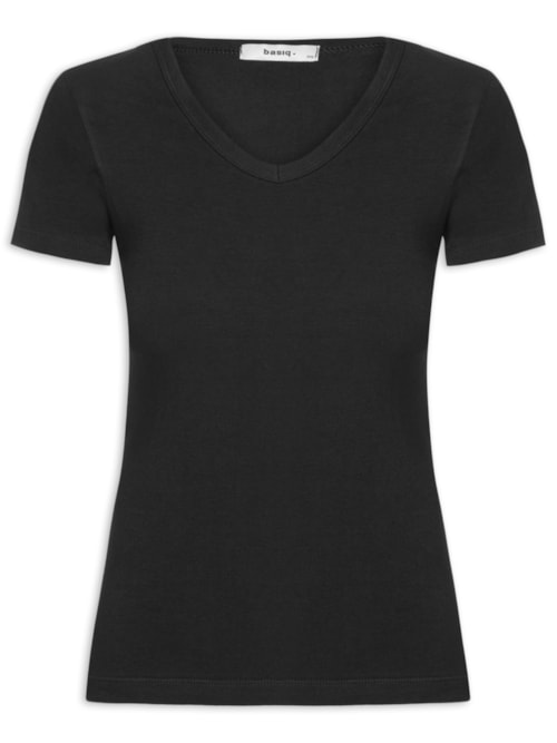 Camiseta Feminina Básica Decote Em V - Preto Camiseta Feminina Básica Decote Em V - Preto