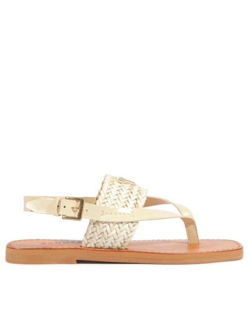 Sandália Feminina Rasteira Tira Tressê Couro - Branco Sandália Feminina Rasteira Tira Tressê Couro - Branco