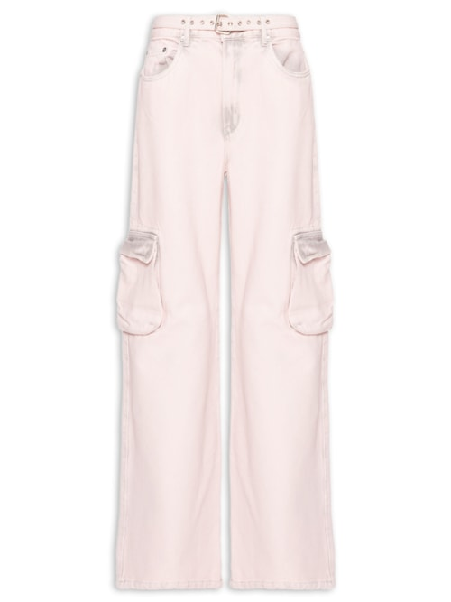 Calça Feminina Jeans Boot 70S Cargo Cinto - Rosa