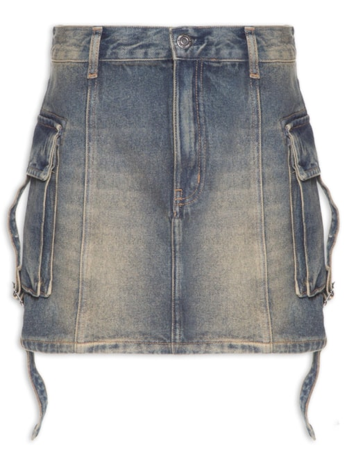 Saia Jeans Curta Com Bolso Cargo - Azul