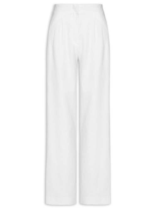 Calça Feminina Reta Pregas - Branco