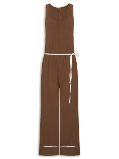 Macacão Feminino Básico Texturizado - Marrom Macacão Feminino Básico Texturizado - Marrom