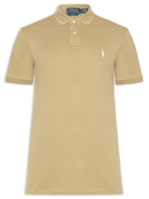 Polo Masculina Custom Slim Fit Stretch Mesh - Bege