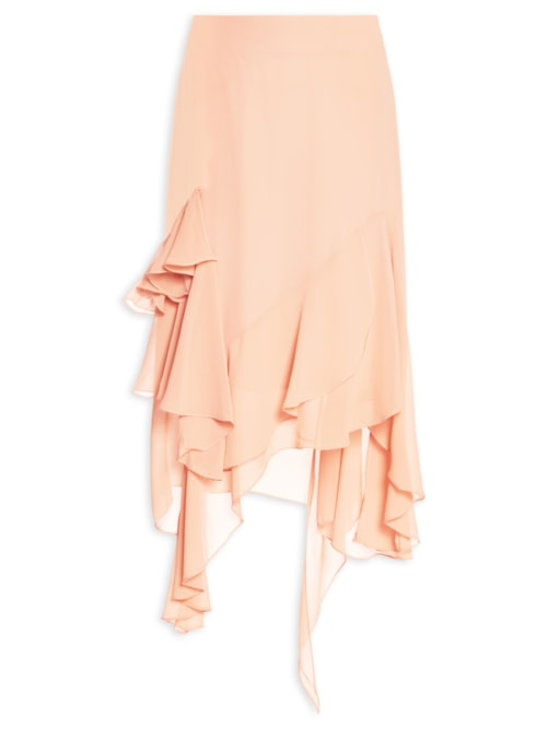 Saia Midi Assimétrica Em Chiffon - Bege Saia Midi Assimétrica Em Chiffon - Bege