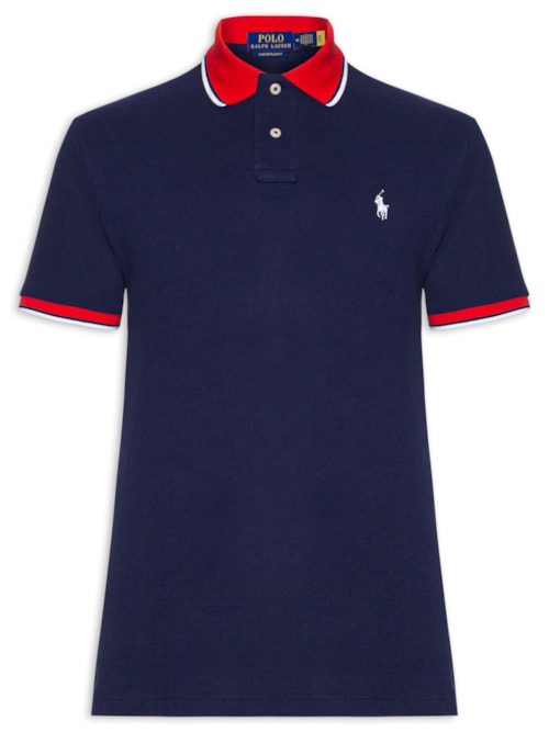 Camisa Polo Masculina Knit Custom Slim Fit Mesh - Azul