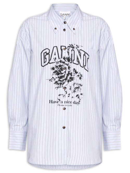 Camisa Feminina Oversized Stripe Cotton - Azul Camisa Feminina Oversized Stripe Cotton - Azul
