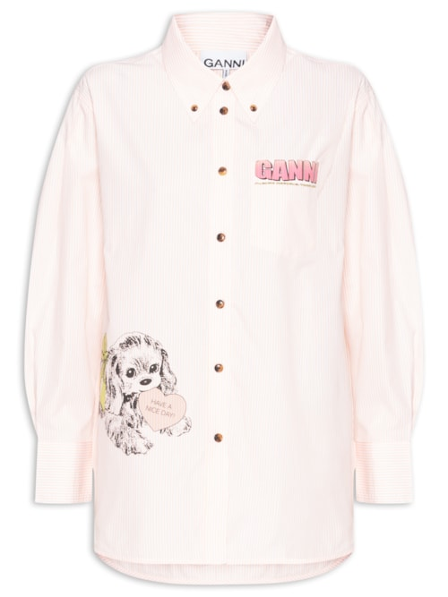 Camisa Feminina Oversized Stripe Cotton - Rosa Camisa Feminina Oversized Stripe Cotton - Rosa