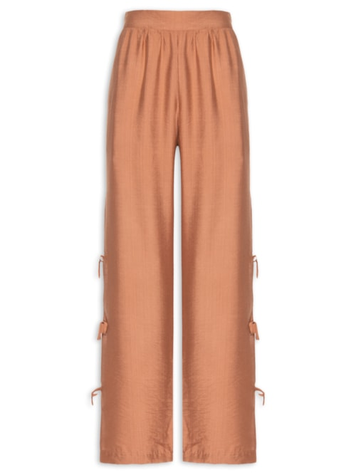 Calça Feminina Pantalona Com Amarração Lateral - Marrom