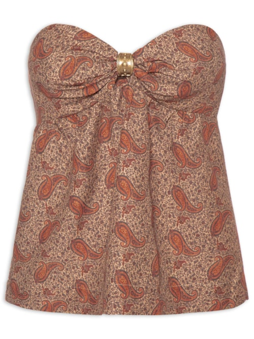 Blusa Feminina Sem Manga Estampa Maya - Marrom Blusa Feminina Sem Manga Estampa Maya - Marrom