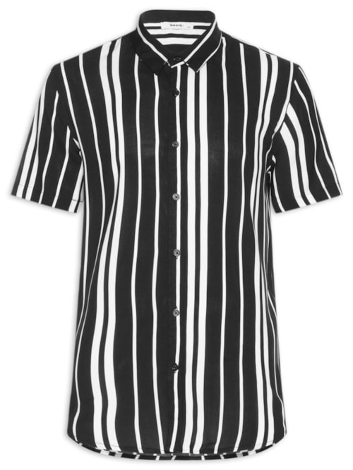 Camisa Masculina Manga Curta Listrada - Preto Camisa Masculina Manga Curta Listrada - Preto