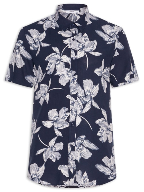 Camisa Masculina Manga Curta Floral - Azul Camisa Masculina Manga Curta Floral - Azul