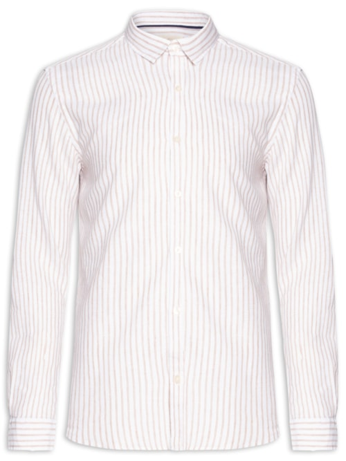 Camisa Masculina Manga Longa Linho Listra Atalaia - Bege Camisa Masculina Manga Longa Linho Listra Atalaia - Bege