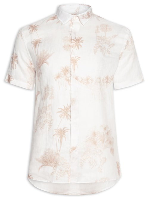 Camisa Masculina Manga Curta Puro Linho - Off White Camisa Masculina Manga Curta Puro Linho - Off White