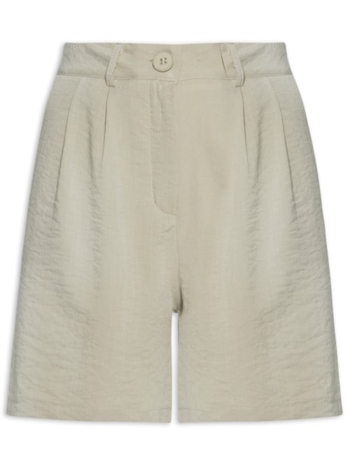Short Feminino Alfaiataria De Pregas - Bege