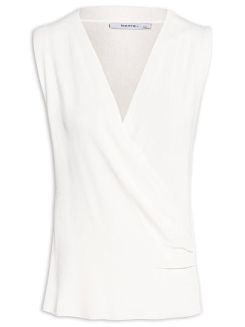 Blusa Feminina Tricot Transpassada - Bege Blusa Feminina Tricot Transpassada - Bege