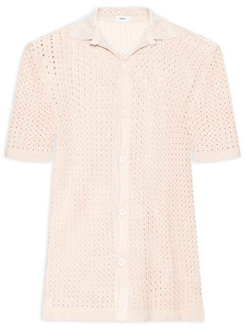 Camisa Masculina Em Tricot - Bege Camisa Masculina Em Tricot - Bege
