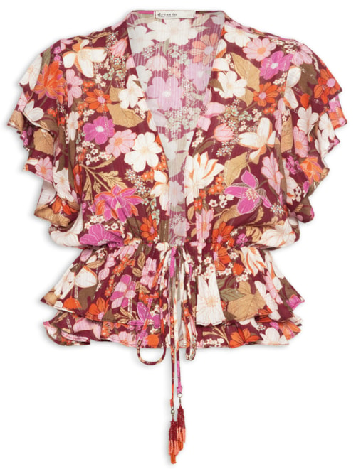 Blusa Feminina Lurex Estampa Jasmin Solar - Rosa Blusa Feminina Lurex Estampa Jasmin Solar - Rosa