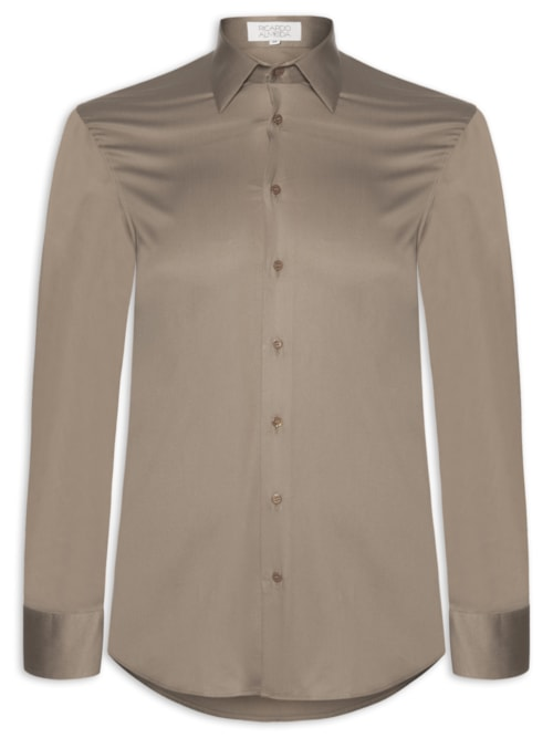 Camisa Social Masculina Lisa Austin Slim Fit Algodão - Bege Camisa Social Masculina Lisa Austin Slim Fit Algodão - Bege
