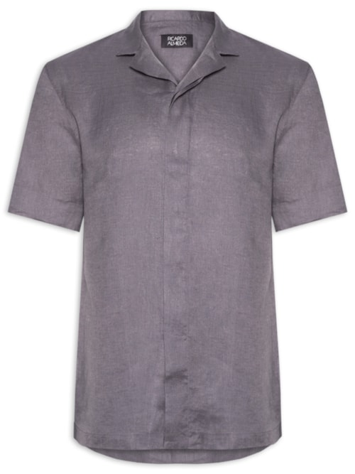 Camisa Masculina De Linho Box Manga Curta - Cinza
