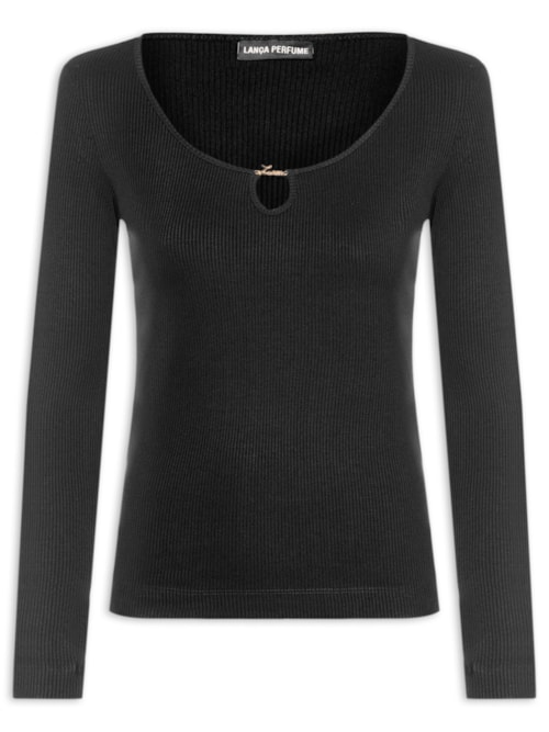 Blusa Canelada Feminina Manga Longa - Preto Blusa Canelada Feminina Manga Longa - Preto