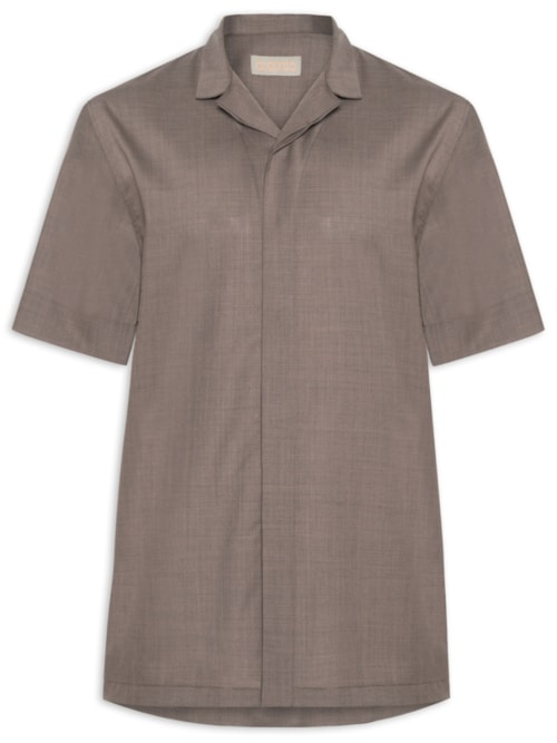 Camisa Masculina Manga Curta Box Bolso - Marrom