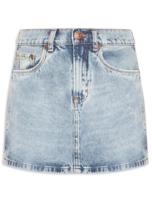 Saia Jeans Box Puídos - Azul Saia Jeans Box Puídos - Azul